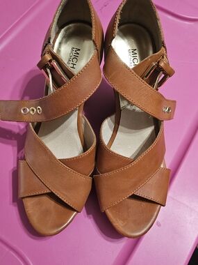 MICHAEL Michael Kors Women’s Brown Leather Crisscross Sandals